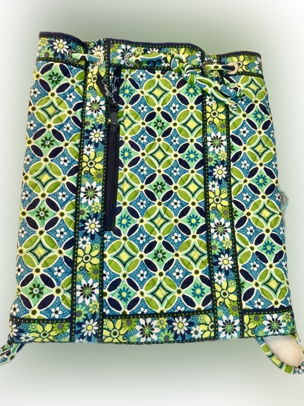 Vera Bradley Doodle Daisy Green Blue Daisy Daisy Drawstring Backpack 2012Retired